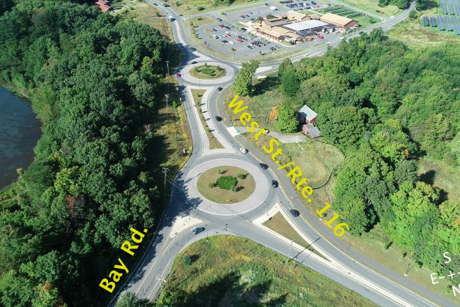 Drone View of West St. (Rte. 116), Bay Rd. and West Bay Rd.