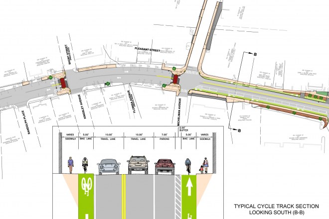 A portion of the proposed plan for Pleasant Street Improvements in Northampton